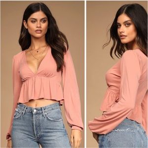 NWT Lulus Pink Cropped Lantern Sleeve Babydoll Top